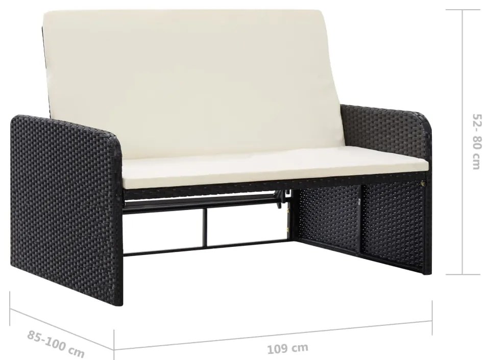 2 pcs conjunto lounge de jardim c/ almofadões vime PE preto