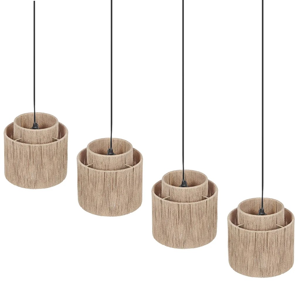 Candeeiro suspenso Japandi preto com corda castanha 4 luzes - Smilla