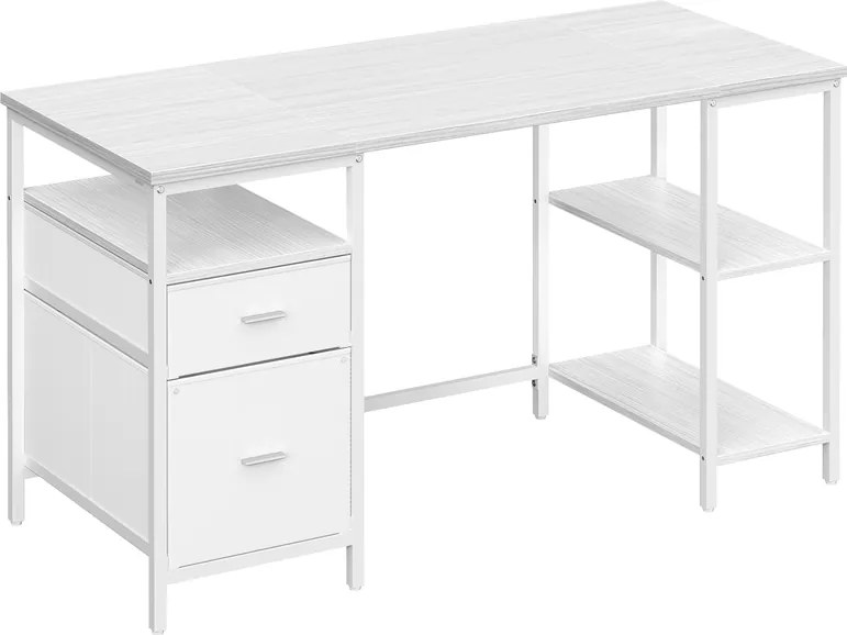 Secretaria 140 x 60 x 76 cm com 3 prateleiras e 2 gavetas tecido, branca