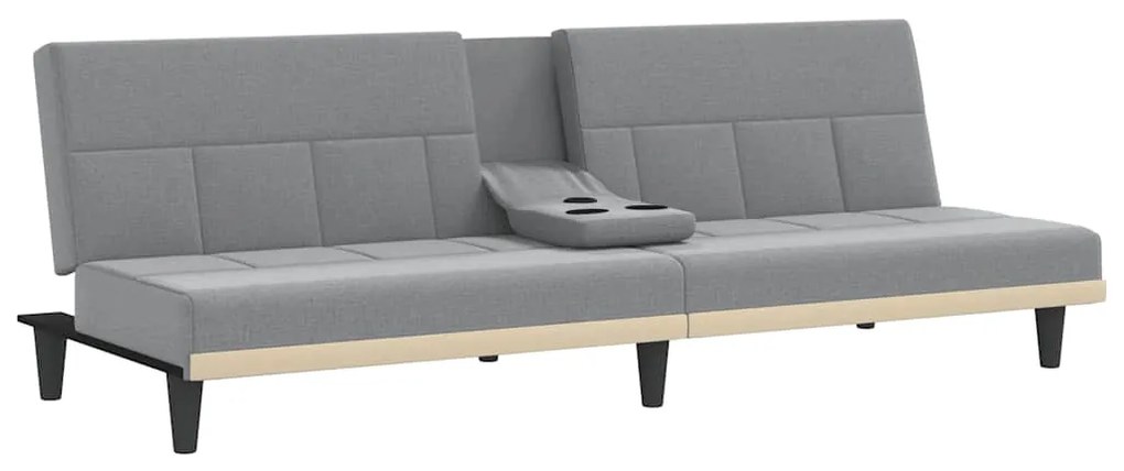 Sofá-cama com suportes para copos tecido cinzento-claro