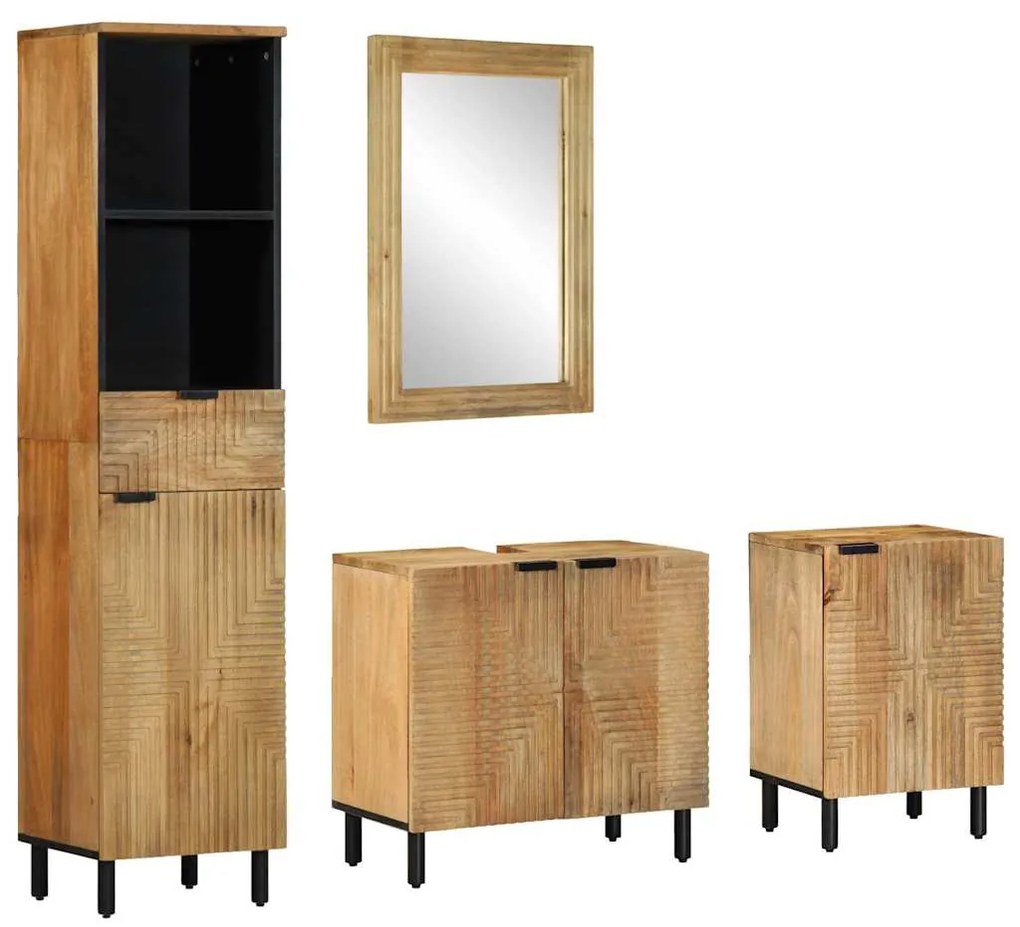 vidaXL 4 pcs conj. móveis p/ casa de banho madeira de mangueira maciça