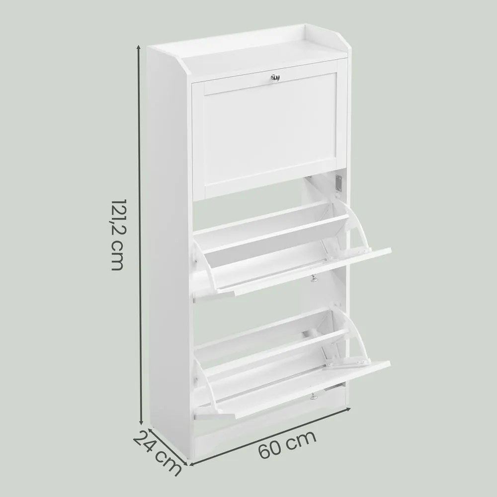 Sapateira com 3 abas 24 x 60 x 121,2 cm, arrumação de sapatos, com capacidade para 12 a 20 pares de sapatos branca