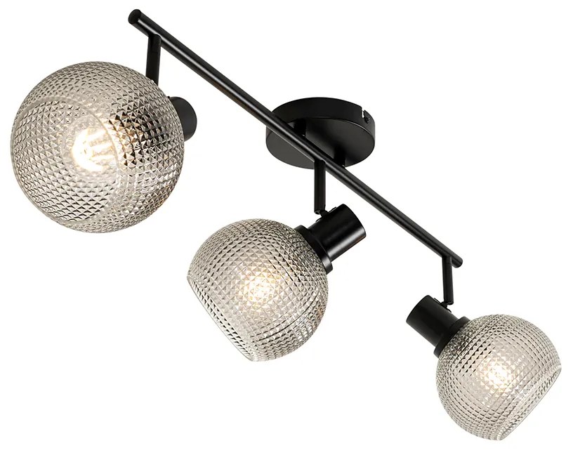 Foco de design preto com vidro fumê 3 luzes - Chico Design