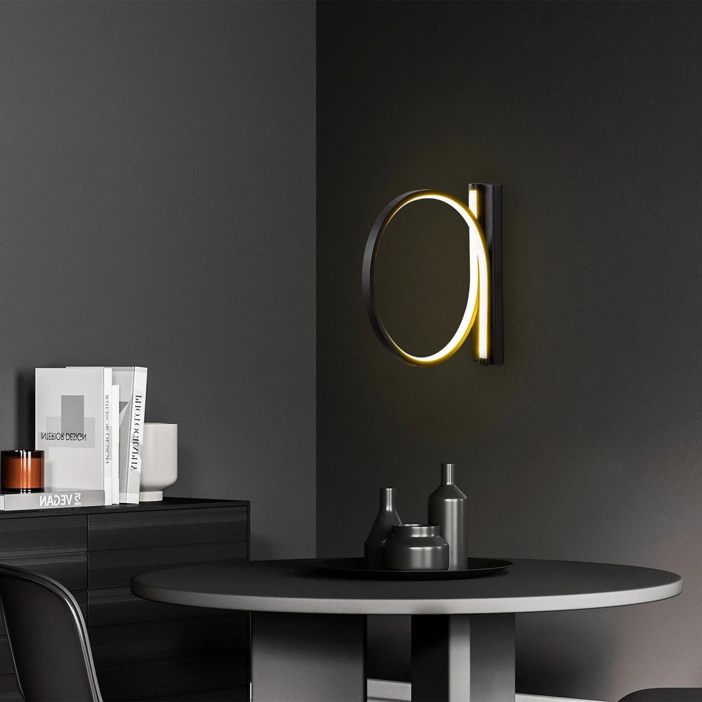 Aplique de Parede Halka – Preto – Diâmetro 30 cm, Profundidade 50 cm