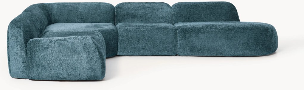 Sofá de canto modular XL em teddy-bouclé com chaise longue Wolke (4 lugares)