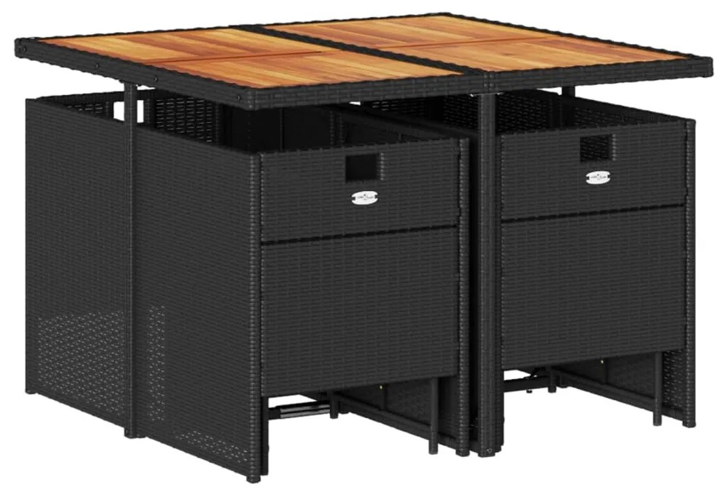 9 pcs conjunto de jantar p/ jardim c/ almofadões vime PE preto