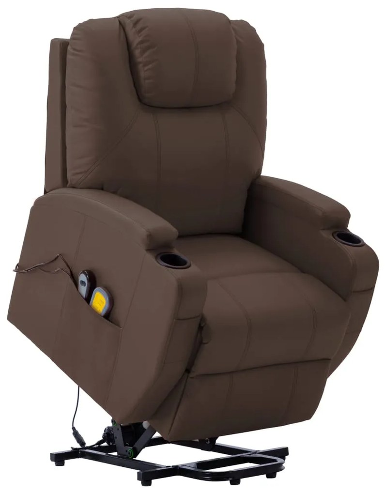 Poltrona de massagens elevável couro artificial castanho