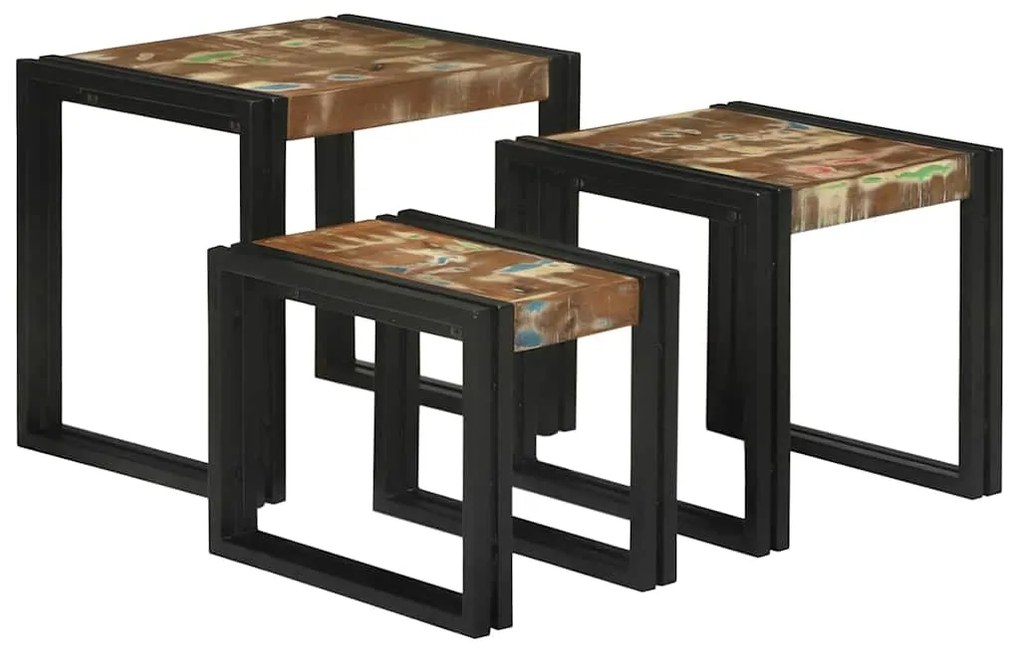 Mesas encaixáveis 3 pcs Multicor Madeira recuperada maciça