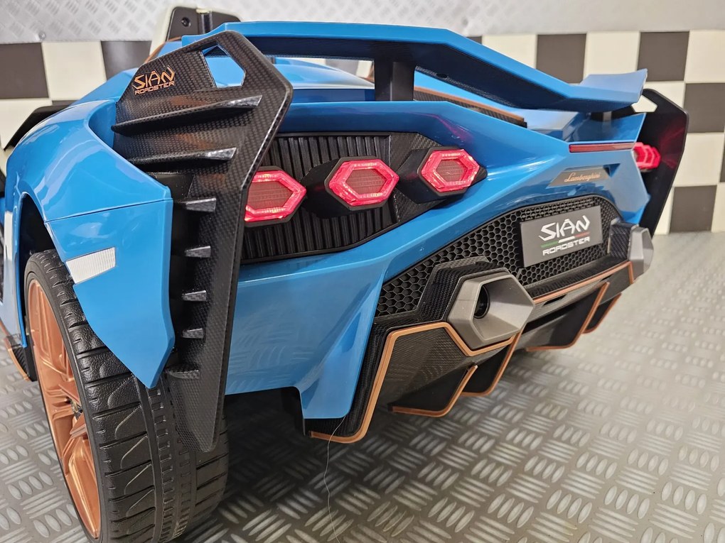 Carro elétrico infantil 3 a 7 anos Lamborghini Sián para 2 pessoas, 24V, 4x4, Pneus EVA, Controlo Remoto Azul