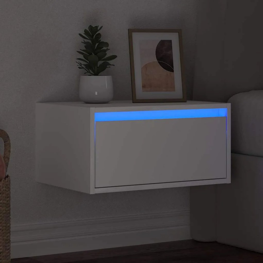 Mesa de cabeceira de parede com luzes LED branco