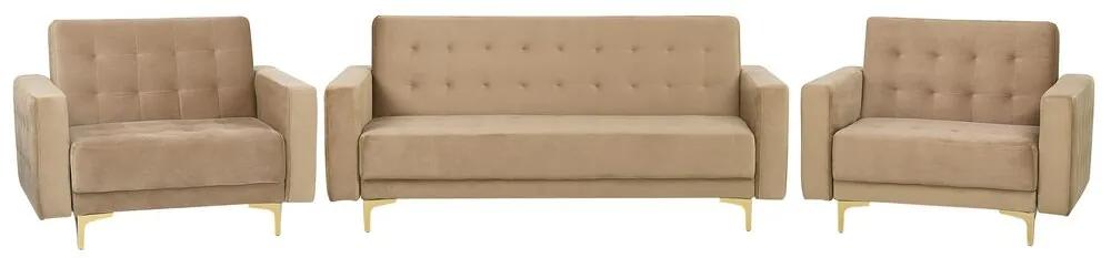 Conjunto de sofás reclináveis com 5 lugares em veludo cor de areia ABERDEEN Beliani
