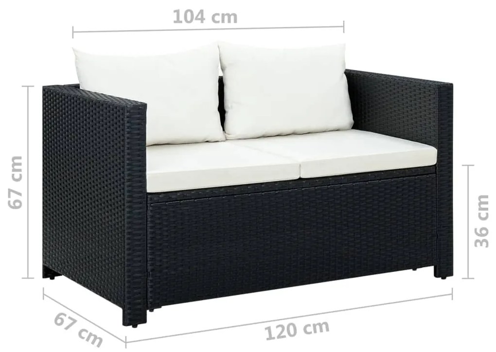 Conjunto de sofás para jardim 11 pcs vime PE preto