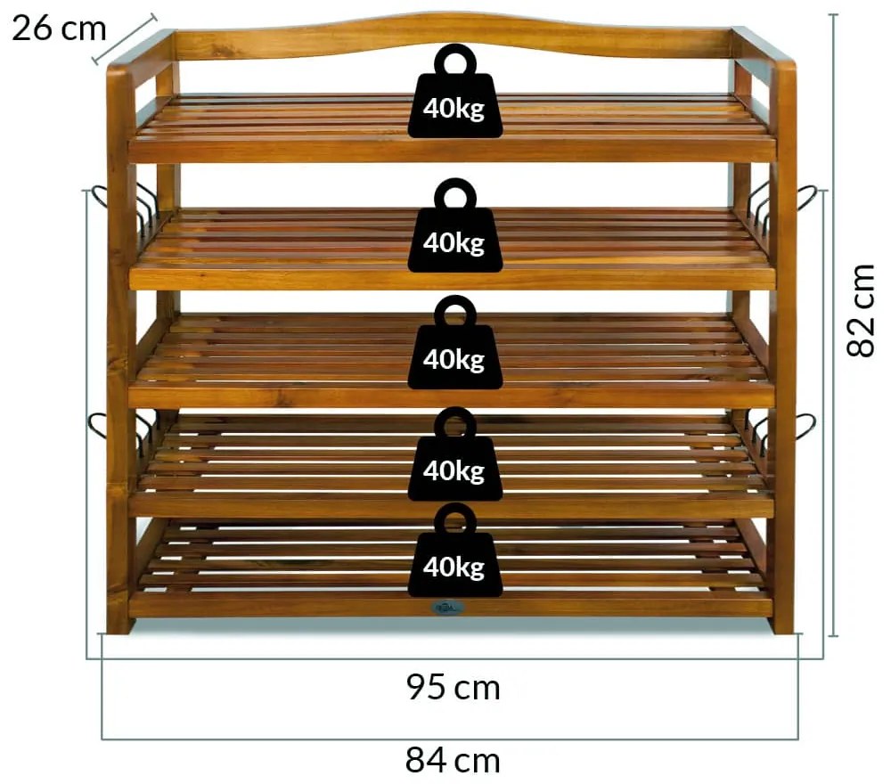 Sapateira em madeira de acácia com 5 prateleiras estáveis 95 x 26 x 82 cm Castanho