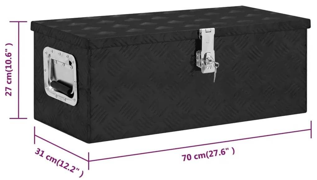 Caixa de arrumação 70x31x27 cm alumínio preto