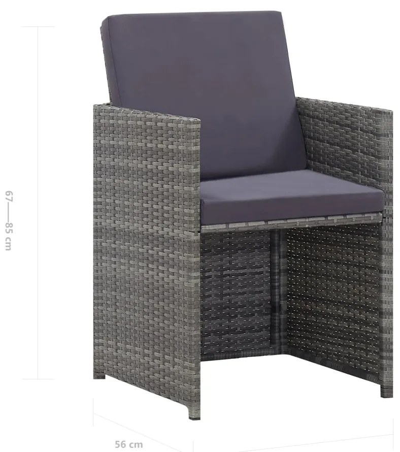 9 pcs conjunto jantar exterior c/ almofadões vime PE antracite