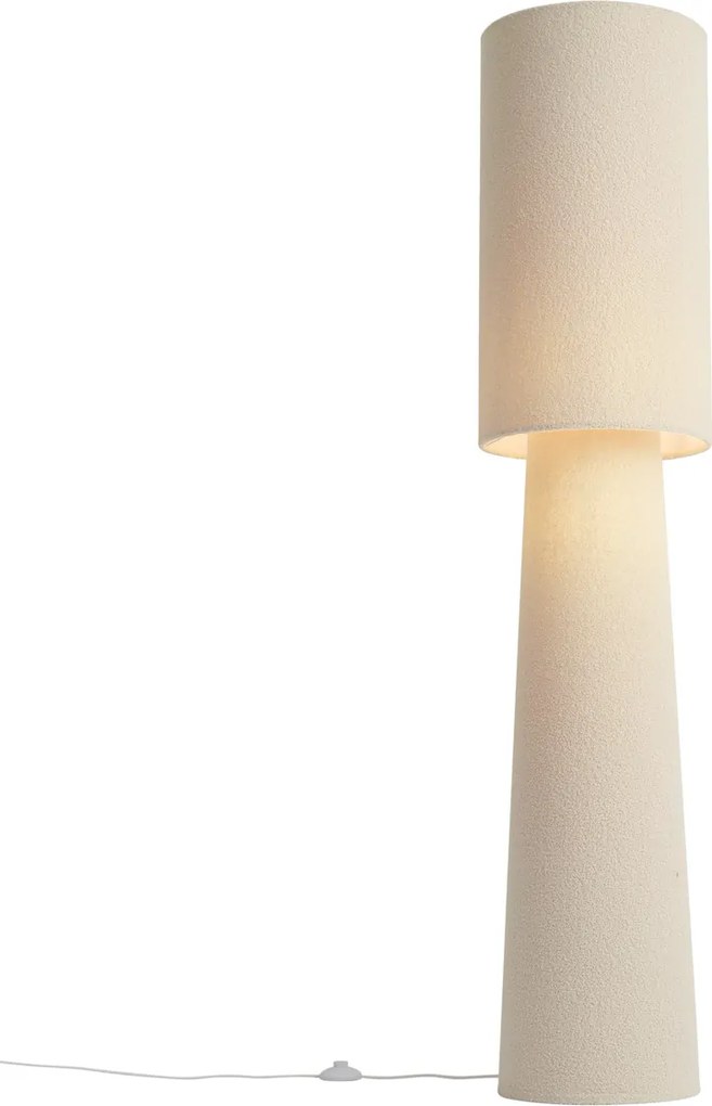 Candeeiro de pé Japandi bege tecido teddy 2-luzes - Trompet