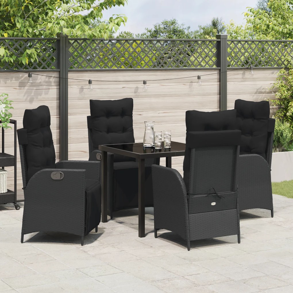 Conjunto de Jantar de Jardim 5 Peças Preto Vime Poly