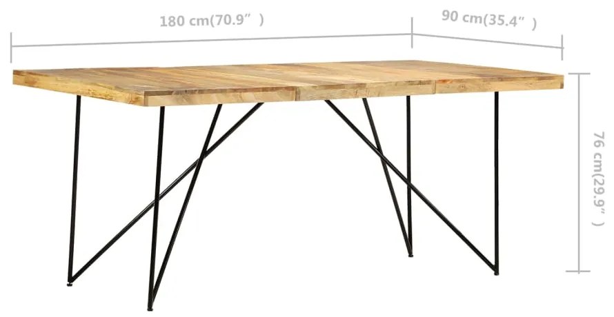Mesa de jantar 180x90x76 cm madeira de mangueira maciça