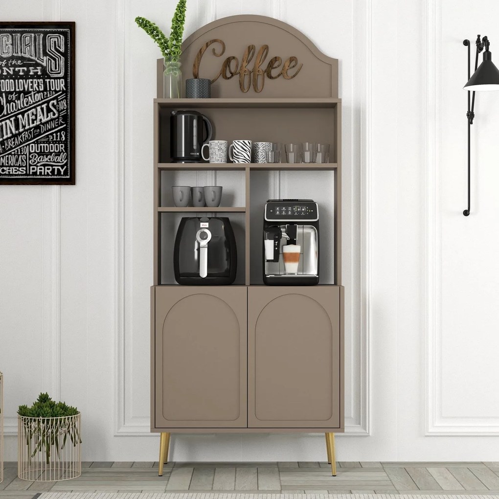 Armário de Cozinha/Sala "Caffè" - Atlas e Dourado - 81.3x201x35cm - De