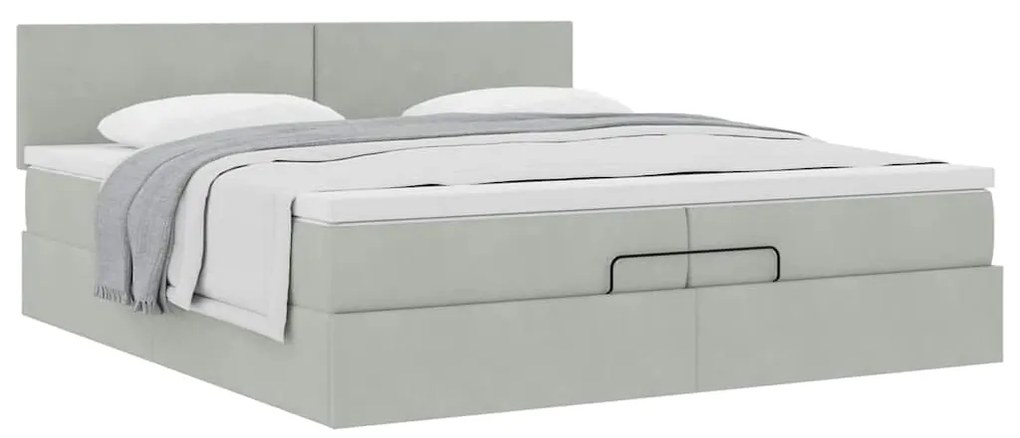 Estrutura de cama otomana com colchão 200x200 cm cinzento claro