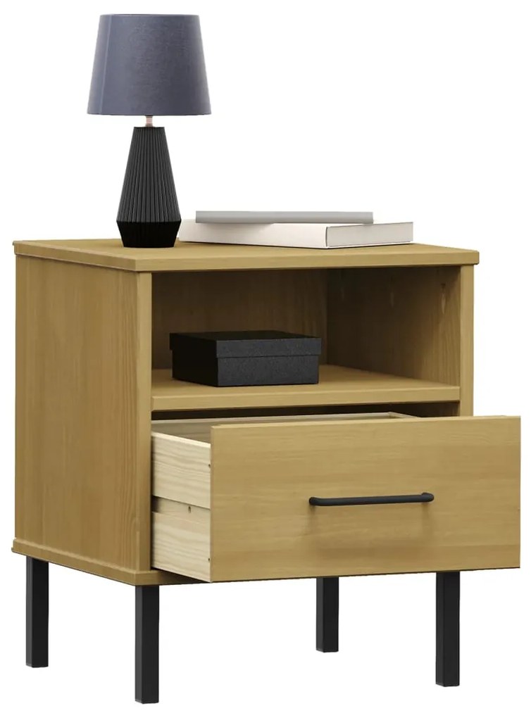 Mesa cabeceira c/ pernas de metal OSLO pinho maciço castanho