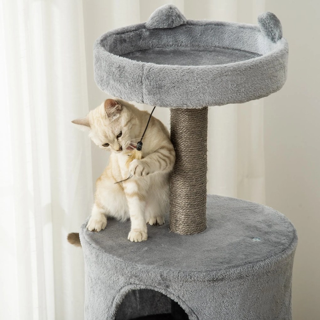 Árvore Arranhadora para Gatos 60x40x133cm Torre para Gatos com Caverna de Feltro Removível Cama de Pelúcia Suave Postes Arranhadores de Sisal Natural