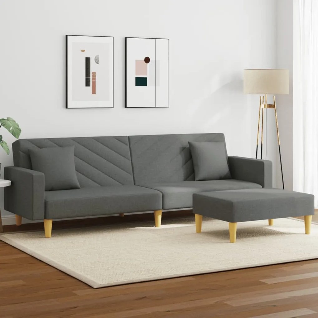 vidaXL Sofá-cama 2 lugares c/ almofadas/apoio pés tecido cinza-escuro