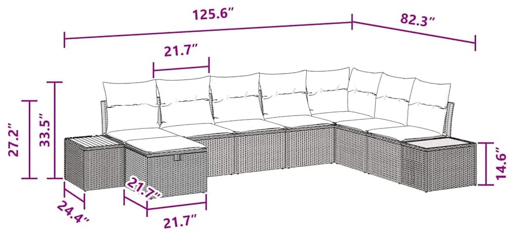 Sofá de Jardim 8 Peças com Almofadas - Preto, Rattan, Poliéster