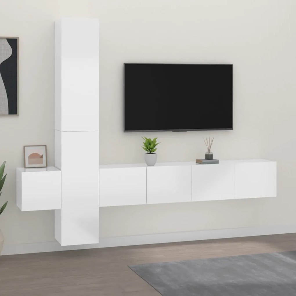 vidaXL 5 pcs conjunto móveis de TV madeira processada branco brilhante