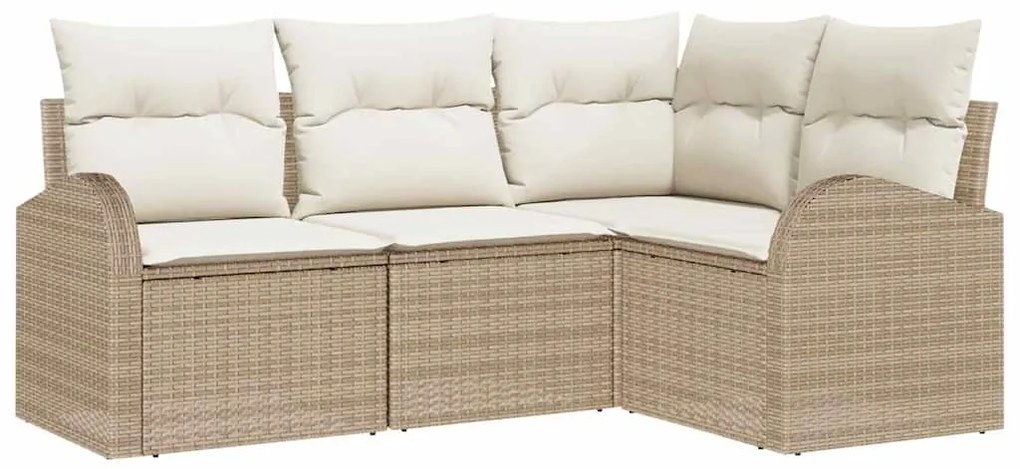 Conjunto de Sofá de Jardim de 4 Peças com Almofadas Bege em Rattan Pol