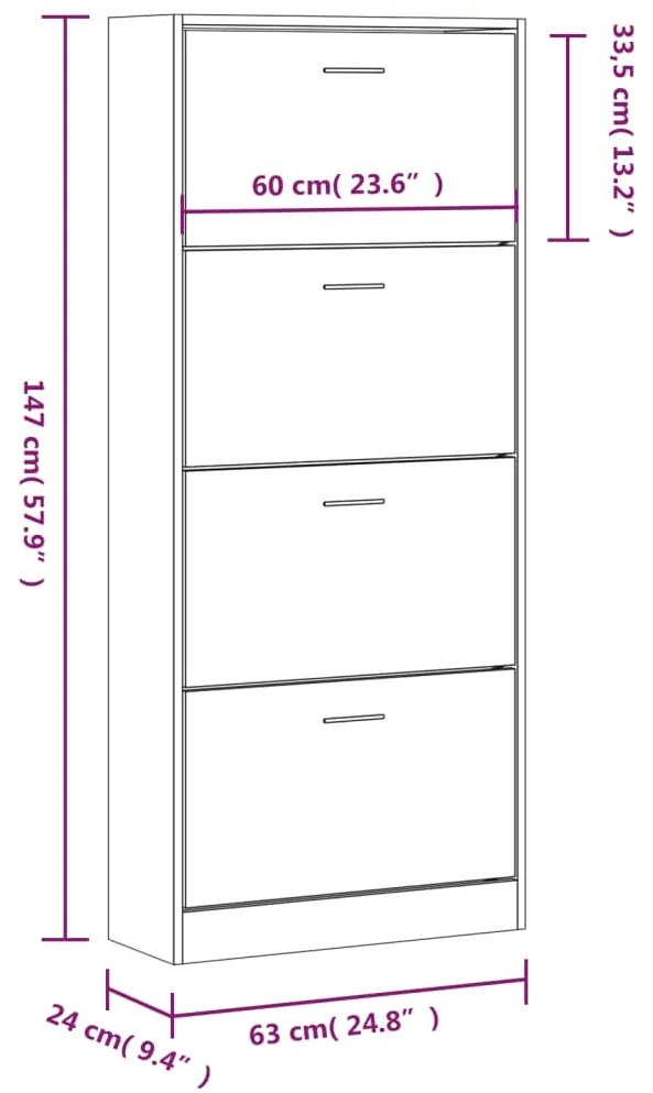 Sapateira 63x24x147 cm derivados de madeira cinzento sonoma