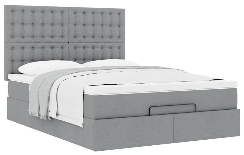 Estrutura cama otomana colchão 140x200cm tecido cinzento claro