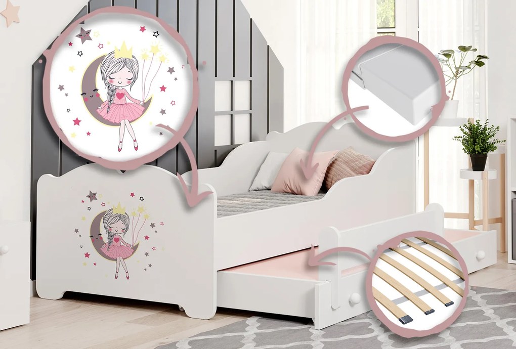 Cama dupla infantil ANNA 160x80 branca - princesa adormecida - colchão e estrado incluído