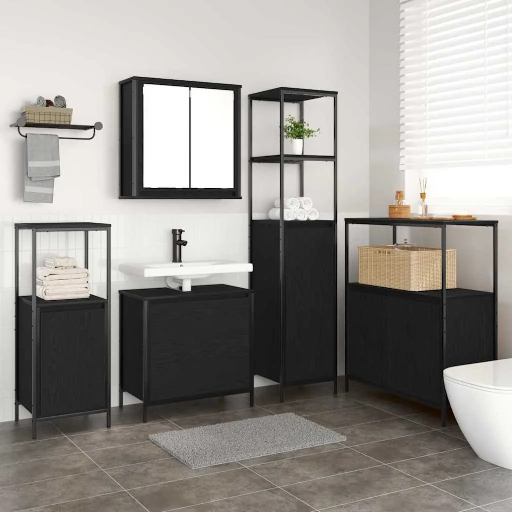 vidaXL Conjunto de Móveis para Banheiro 5 pcs Preto 76.5 x 35 x 95 cm