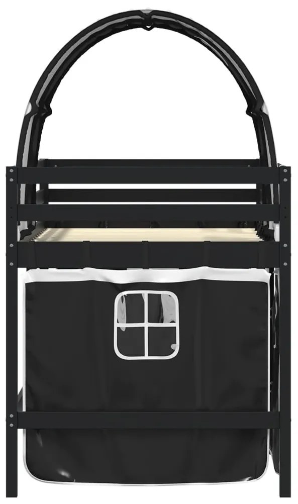 Cama alta criança c/ túnel 90x190 cm pinho maciço branco/preto