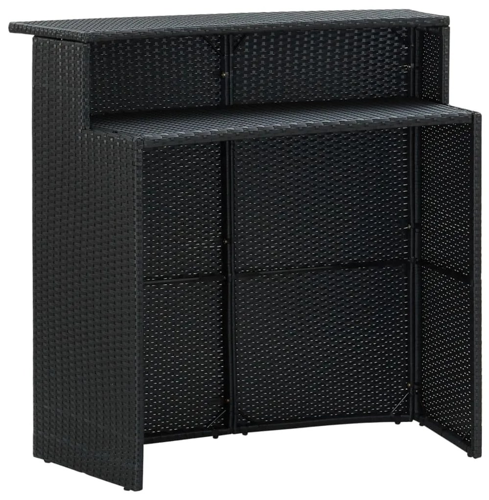3 pcs conjunto de bar para jardim com almofadões vime PE preto