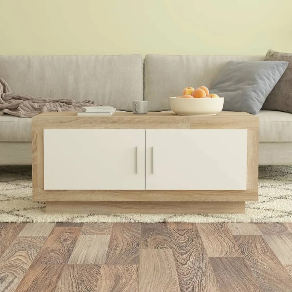 vidaXL Mesa de centro 102x50x45 cm madeira processada branco/sonoma