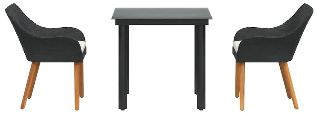 Conjunto de Jantar de Jardim 3 Peças Preto em Rattan Sintético