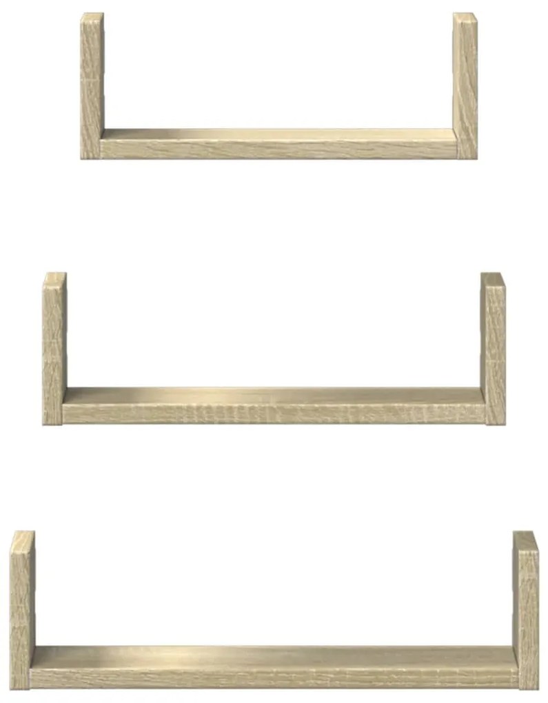 Prateleira de parede 3 pcs derivados de madeira carvalho sonoma