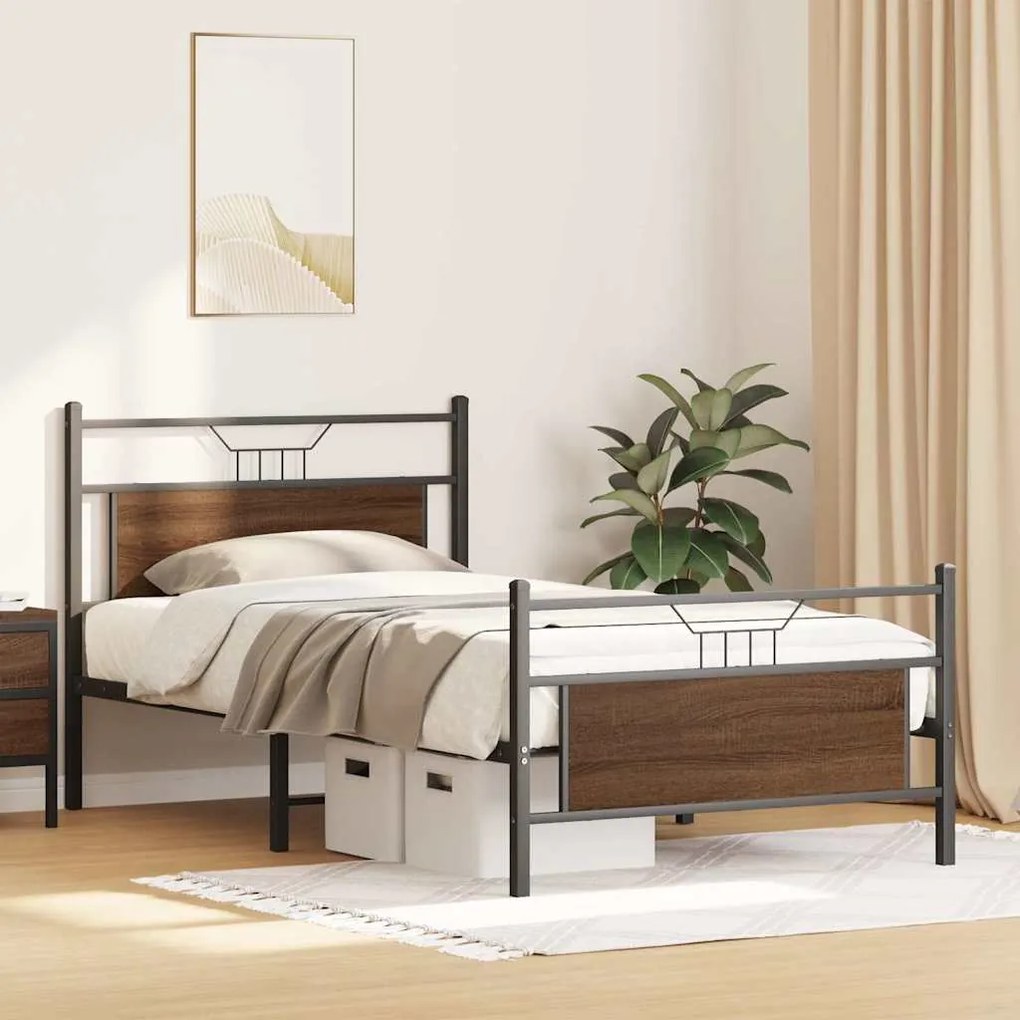 Estrutura cama s/ colchão derivados madeira carvalho castanho