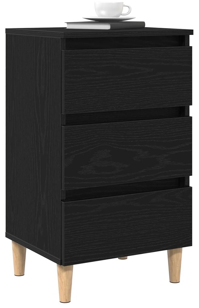 Mesa de Cabeceira vidaXL com Pé de Madeira Carvalho Preto 40x35x69 cm