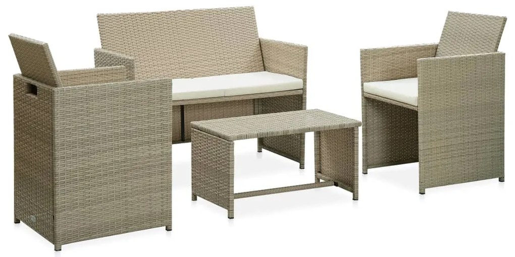 46391 vidaXL 4 pcs conjunto lounge de jardim c/ almofadões vime PE bege