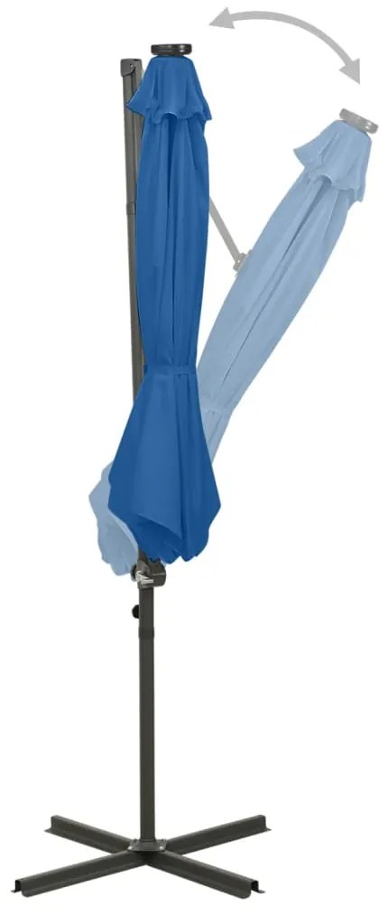 Guarda-sol jardim cantilever poste/luzes LED 300 cm azul-ciano
