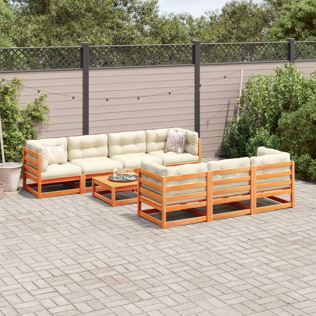 8pcs conj. sofás jardim c/ almofadões pinho maciço castanho mel