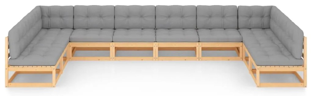 10 pcs conjunto lounge de jardim c/ almofadões pinho maciço