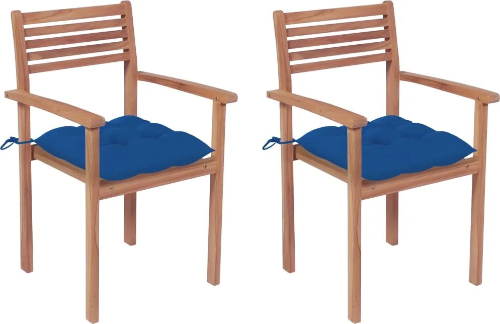 vidaXL Cadeiras de jardim c/ almofadões azuis 2 pcs teca maciça