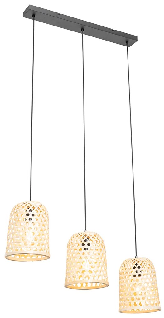 Candeeiro de suspensão oriental preto com bambu 3 luzes - Rayan Oriental