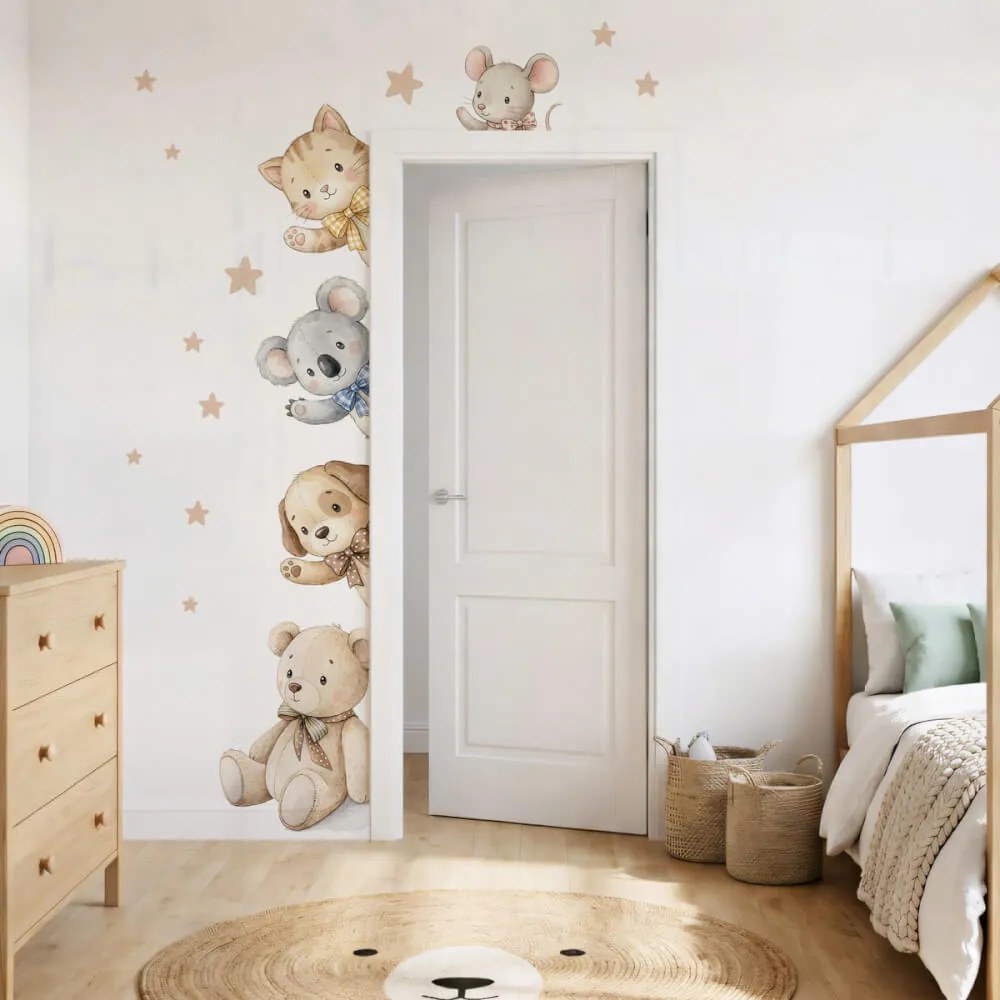 Papel de parede para a parede à volta da porta - Urso e animais com um laço