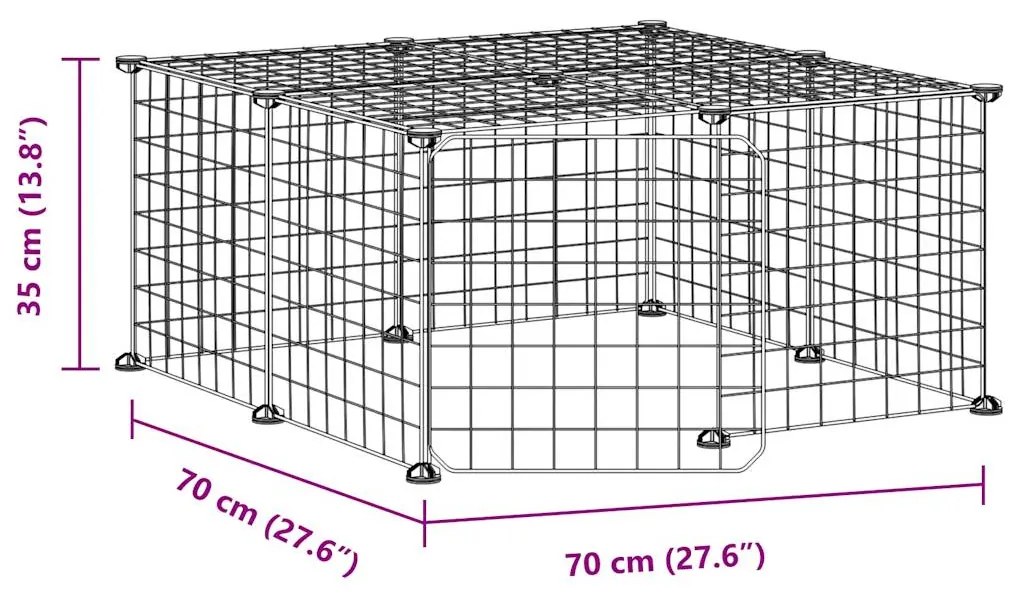 Gaiola p/ animais de 12 painéis c/porta 35x35 cm aço preto