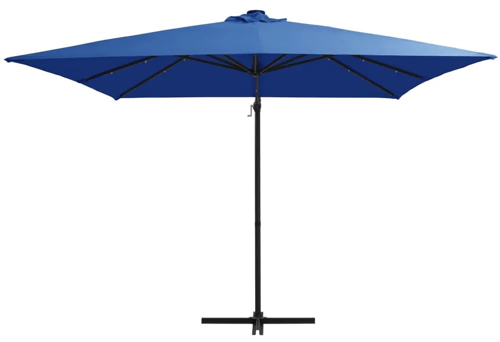 Guarda-sol cantilever luzes LED/poste aço 250x250 cm azul ciano